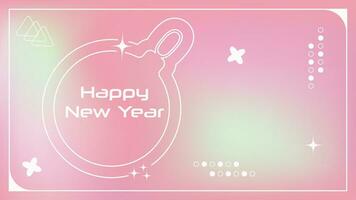 New Year retro Banner in abstract y2k style. Design template with stars, shapes, decorations on Pale colorful background. Vector illustration with 2000s pastel gradients.