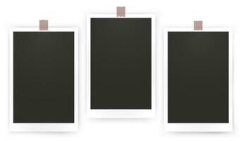 Set of photo frame mockups. Photo album template. Empty image for memory. Blank realistic postcard. Vector illustration, flat style