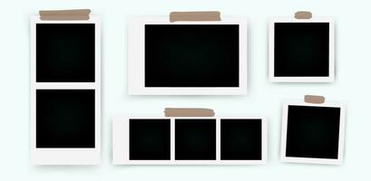 Set of photo frame mockups. Photo album template. Empty image for memory. Blank realistic postcard. vector