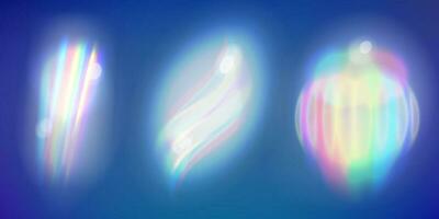 Rainbow light prism effect. Set. Hologram reflection, crystal flare leak shadow overlay. Vector illustration of abstract blurred iridescent light backdrop.