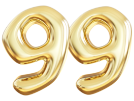 Gold 3d number 99 png