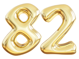 Gold 3d number 82 png