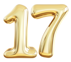 Gold 3d number 17 png