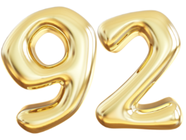 Gold 3d number 92 png