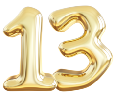 Gold 3d number 13 png