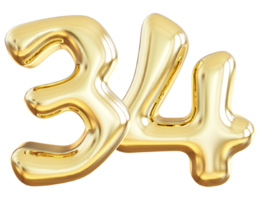 Gold 3d number 34 png