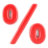 símbolo por cento vermelho 3d render ícone png