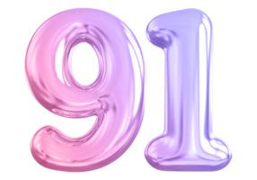 91 number gradient 3d render png