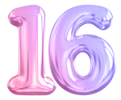 16 number gradient 3d render png