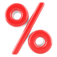 Symbol percent red 3d render icon png