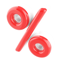 Red percent symbol icon 3d render png