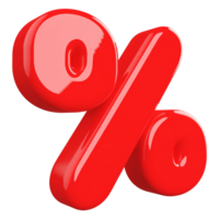 Red percent symbol icon 3d render png