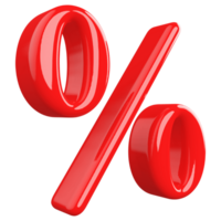 Red percent symbol icon 3d render png