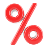 Red percent symbol icon 3d render png