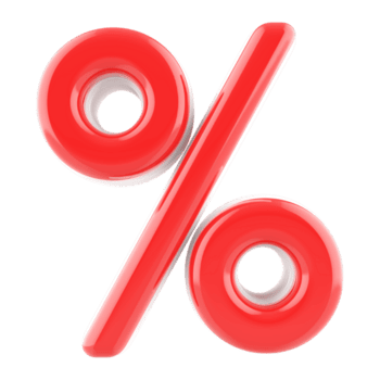 Red percent symbol icon 3d render png