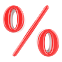 Red percent symbol icon 3d render png