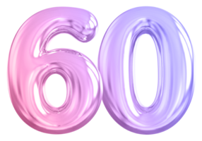 60 number gradient 3d render png