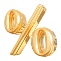 Gold percent symbol icon 3d render png