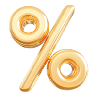 Gold percent symbol icon 3d render png