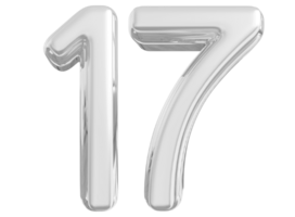Silver 3d Number 17 png