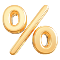 Gold percent symbol icon 3d render png