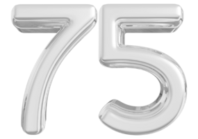 Silver 3d Number 75 png