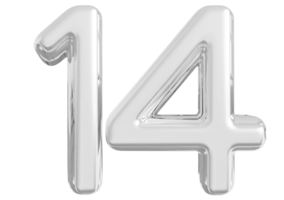 Silver 3d Number 14 png