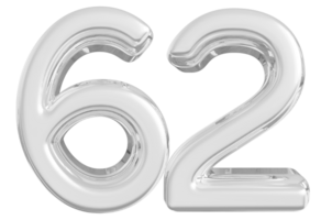 Silver 3d Number 62 png