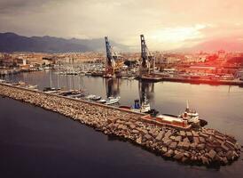 Ship port in the sunset. Italy photo