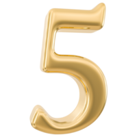 Gold 3d Number 5 png