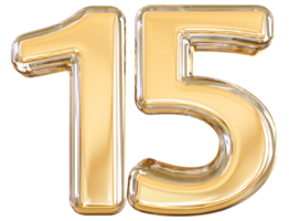 Gold 3d Number 15 png