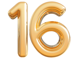 Gold 3d Number 16 png