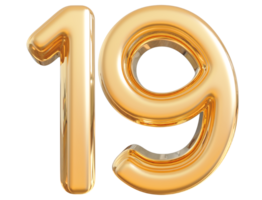 Gold 3d Number 19 png