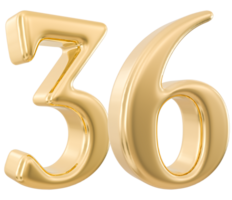 Gold 3d Number 36 png