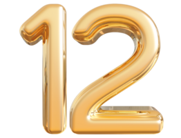 Gold 3d Number 12 png