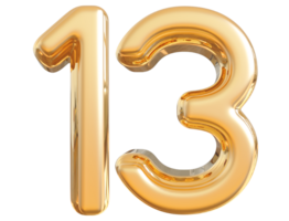 Gold 3d Number 13 png