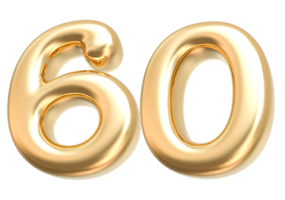 Gold 3d Number 60 png