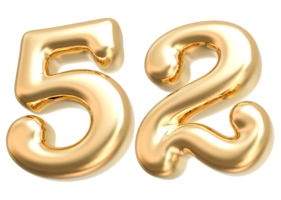 Gold 3d Number 52 png