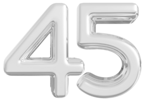 Silver 3d Number 45 png