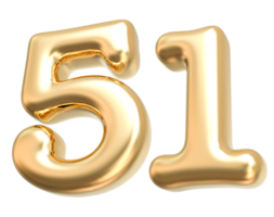 Gold 3d Number 51 png