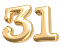 Gold 3d Number 31 png