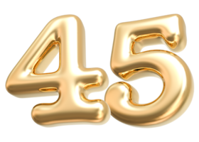 Gold 3d Number 45 png