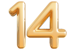 Gold 3d Number 14 png