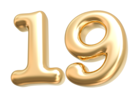 Gold 3d Number 19 png