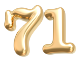 Gold 3d Number 71 png