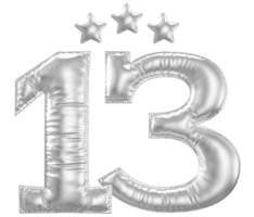 13 anniversaire nombre argent ballon png