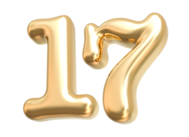 Gold 3d Number 17 png