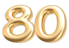 Gold 3d Number 80 png