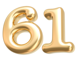 Gold 3d Number 61 png