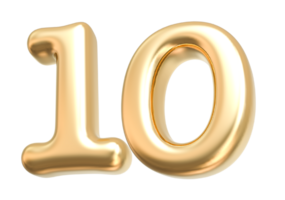 Gold 3d Number 10 png